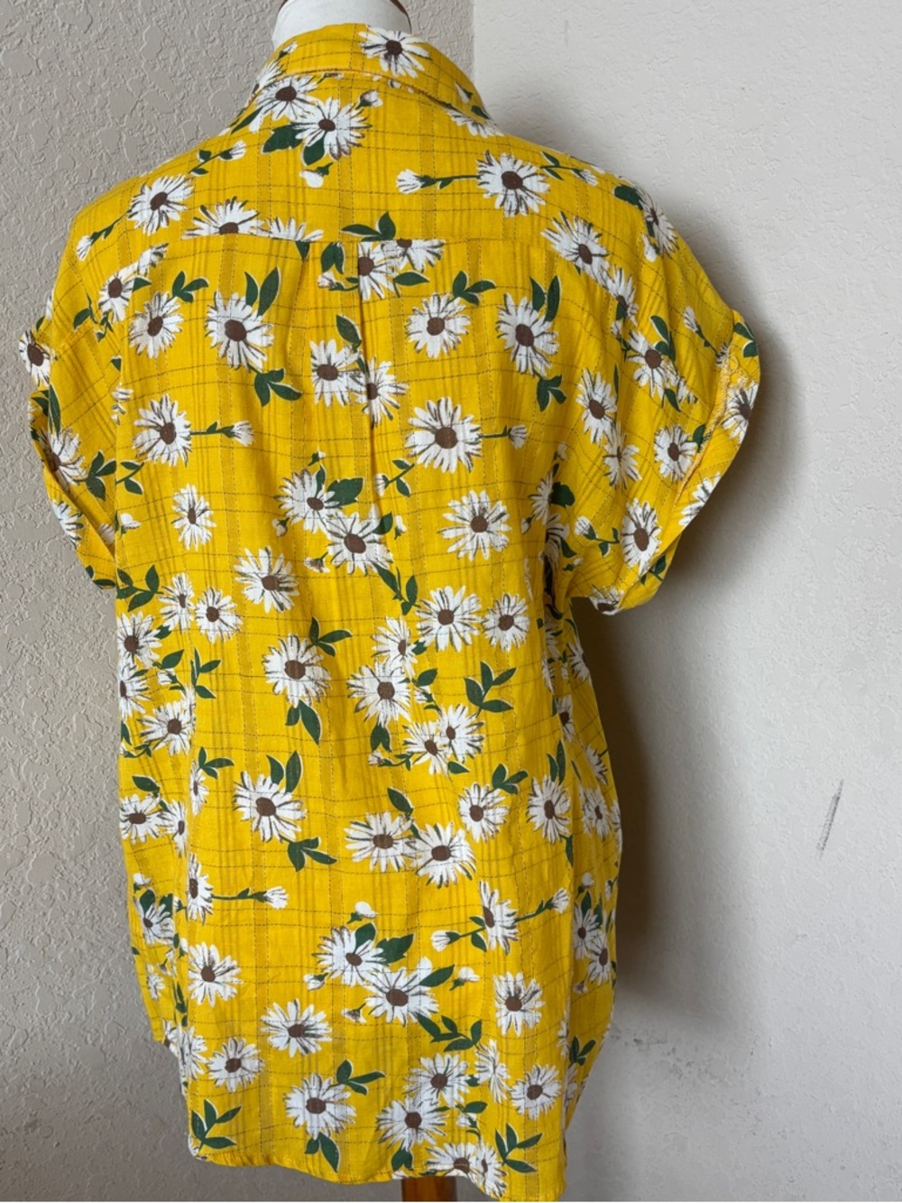 POL Yellow Floral Tunic Button Down Blouse 100% Cotton Boho Short Sleeve Top - Picture 4 of 7